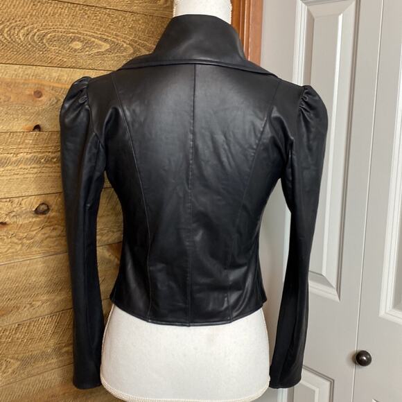 Revolve Donna Mizani Leatherette Moto Jacket Black Collared Long Sleeve Size XS - Picture 7 of 9